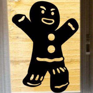 Running Christmas Reusable Gingerbread Man Window Cling Silhouette Decal 23.5h